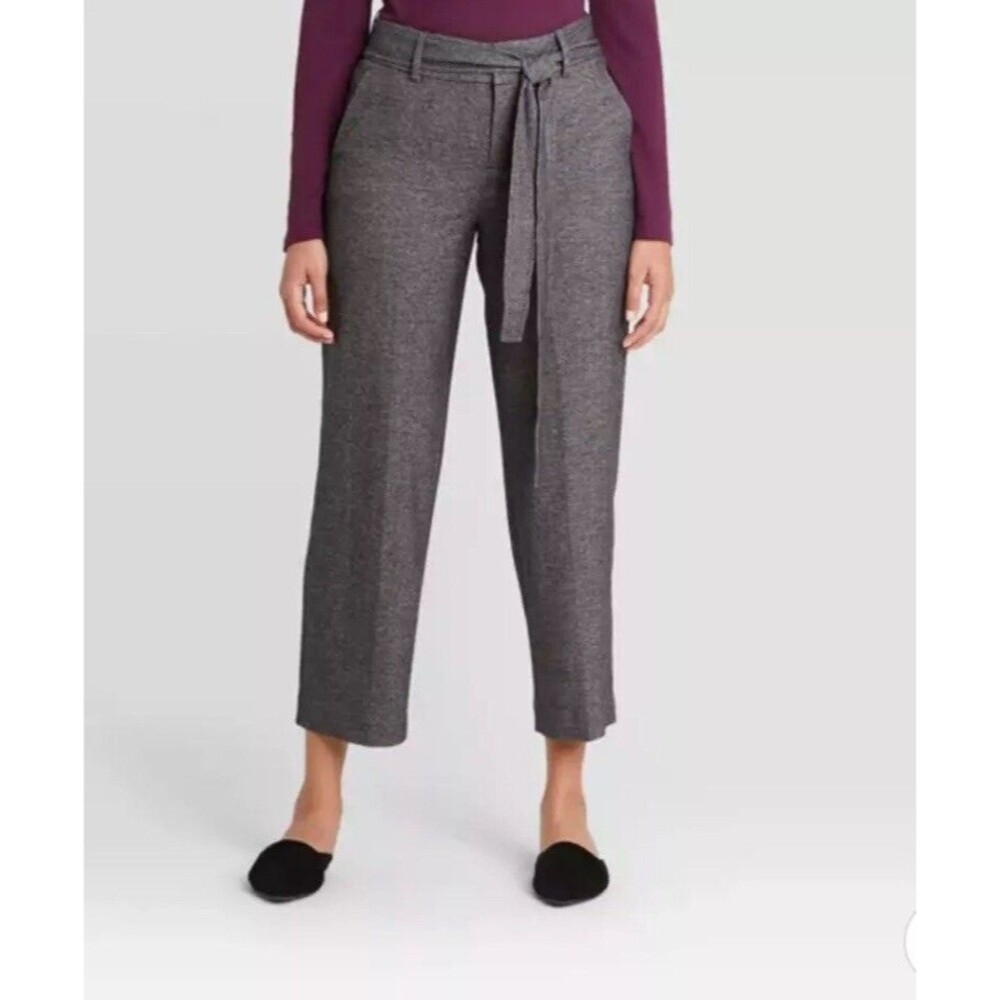 A New Day Women's High-Rise Pants Tapered Ankle Tie Waist Gray Size 4 Office